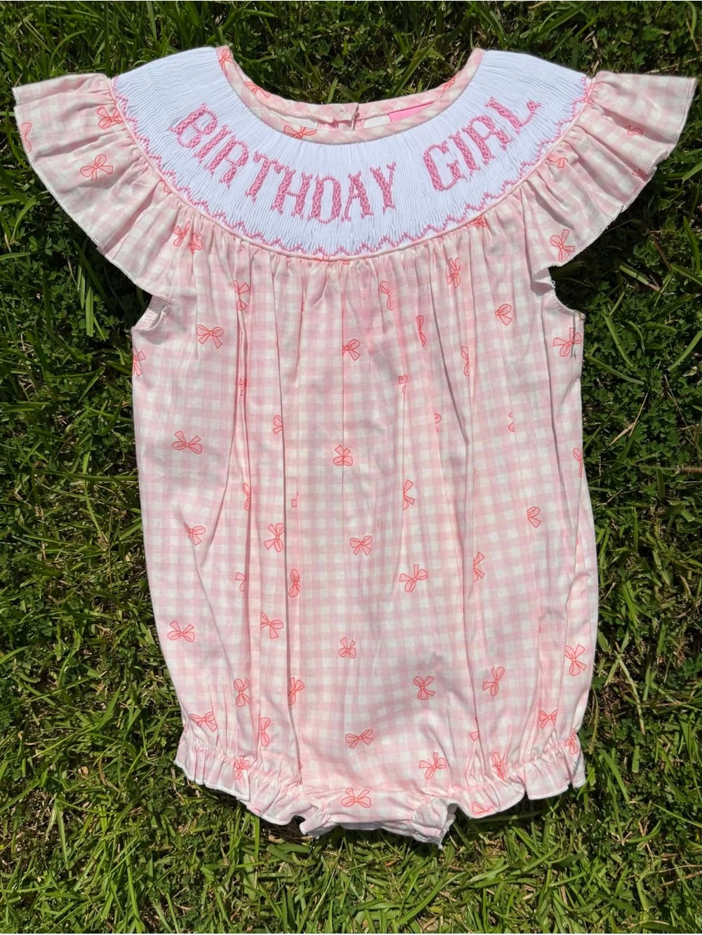 Pink "Birthday Girl" Smocked Bubble Romper